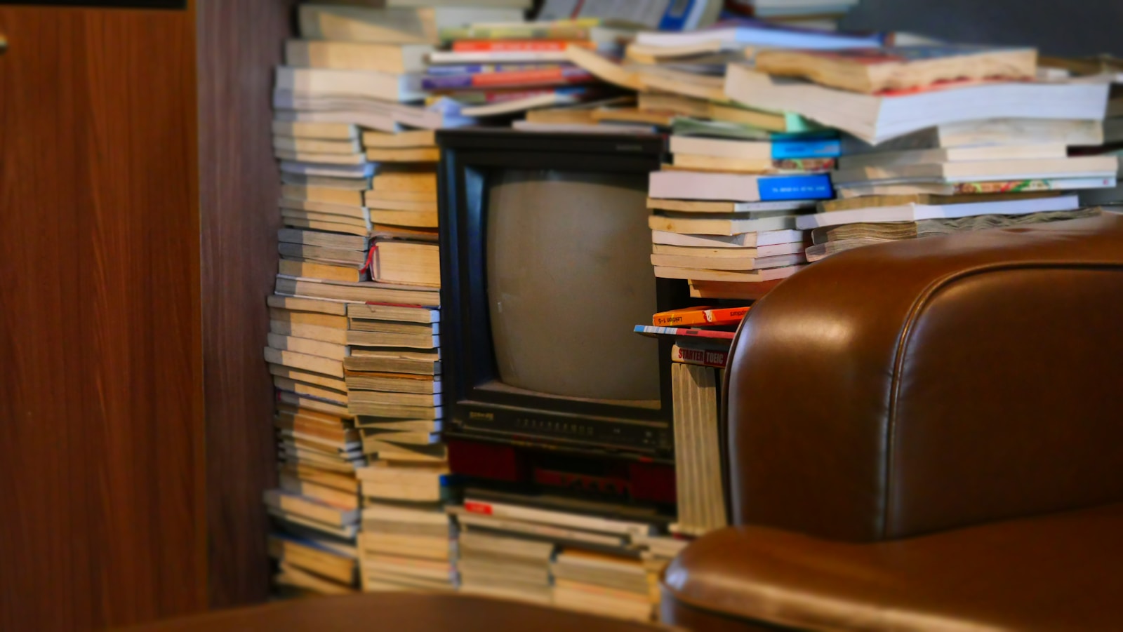 a tv on a shelf